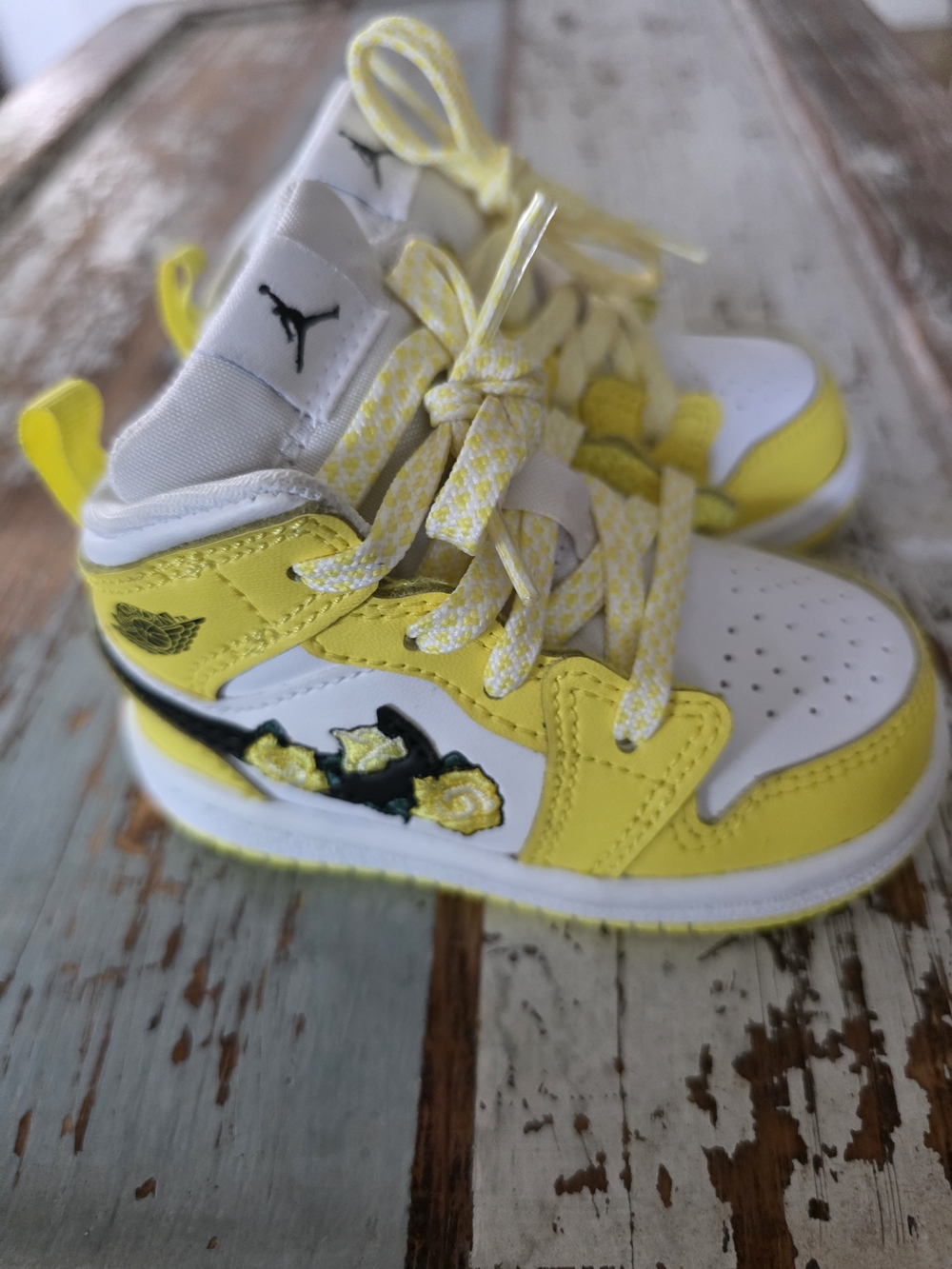 Jordan Kids Yellow and White High-Top Sneakers with Black Detail